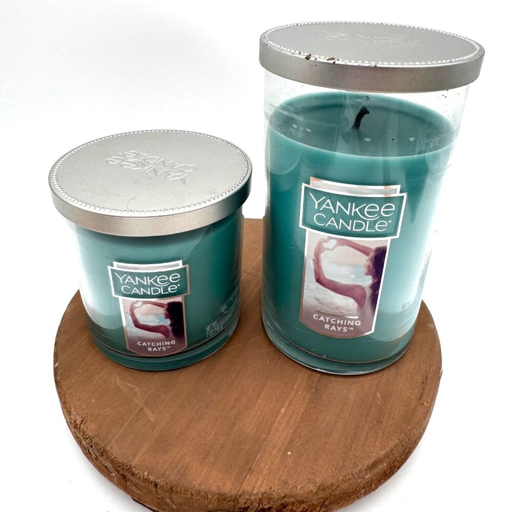Yankee Candle Catching Rays 7oz Single Wick set of two 2 7oz and 12 oz  lit one